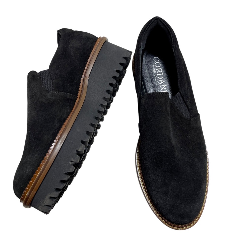 Cordani Vera Pelle Black Suede Platform Lug Sole Slip On Shoes Italy Womens 9